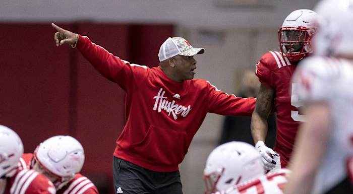 Mickey Joseph spring practice 2022.03.07 NebAth 0837